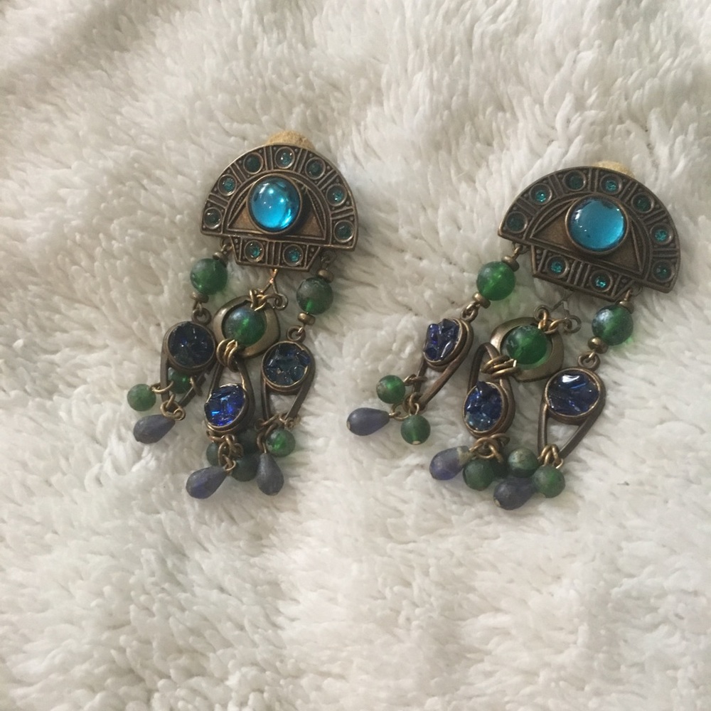 Vintage jeweled earrings. Clip on. Lightly worn.